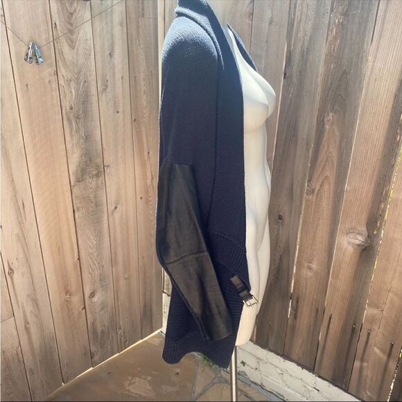 Maje chunky cotton blend cardigan with leather detailing size 2/medium - Picture 6 of 9